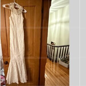 Flirtatious Ivory Beaded Halter Maxi Dress Small Boho Mermaid Bridal Fits 4-6